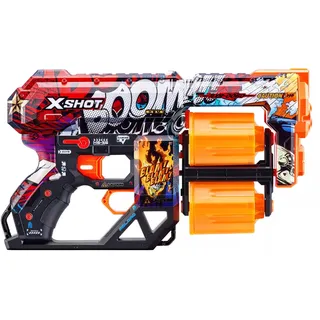X-Shot Skins Dread - Boom - Federdruck Dartblaster mit Doppeltrommel-Magazin, 12 Darts & einzigartigem Aussehen, Einheitsgröße