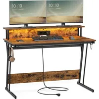VASAGLE Schreibtisch Gaming Tisch mit eingebauter Steckdosenleiste Computertisch 120cm