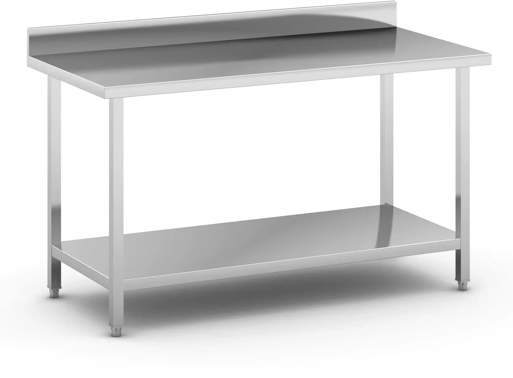 Edelstahl-Werkbank mit Ablage und Zaun, 1500 x 700 x 850 mm