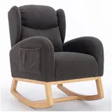 Ulife Schaukelstuhl Schaukelsessel mit Teddy-Stoff, gepolsterter Ohrensessel Relaxstuhl grau