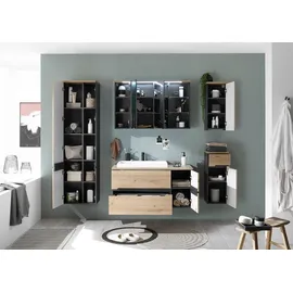 Stella Trading Waschtischkombination 2-teilig MEMPHIS, B 110 cm - 2 Schubladen - Artisan Eiche Dekor - Grau matt