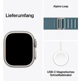 Apple Watch Ultra 3 GPS + Cellular 49 mm Titangehäuse Natur Alpine Loop Hellblau M
