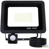 YCZM 50W LED Strahler Außen mit Bewegungsmelder 5000LM 6500K Kaltweiß,Außenstrahler mit Bewegungsmelder IP65 Wasserdicht,Scheinwerfer mit Bewegungsdetektor Schwarz für Hell Garten Garage Hof