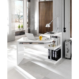 MCA Furniture Eckschreibtisch Schreibtisch weiß Hochglanz und Chrom Arbeitstisch schwenkbar Büromöbel Mattis