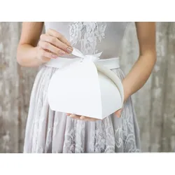 10 Tortenschachtel mit Schleife 16x14x9cm lebensmittelechte Faltschachteln Pappschachteln Torten Kuchen Geschenke Boxen Tortenkartons Hochzeit Weiß
