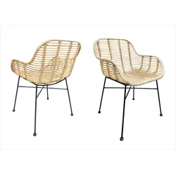 2er Set Armlehnstuhl Rattan natur Essstuhl Küchenstuhl Esszimmerstuhl Stuhl
