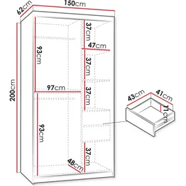Mirjan24 Schwebetürenschrank Selfie 150 x 0 x 0 cm Weiß