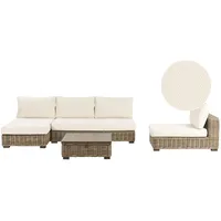 Beliani Lounge-Set, Weiß, Grau Rattan 4-Sitzer Rechtsseitig mit Tisch