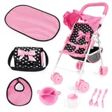 Bayer Design Puppen-Buggy + Wickeltasche Set schwarz rosa Herzchen TOP