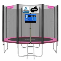 SONGMICS Trampolin Ø 305 cm, Gartentrampolin für Kinder mit Sicherheitsnetz, Randabdeckung, Leiter, 180 cm hohe gerade Stangen, Stahlrahmen, pink STR101P01