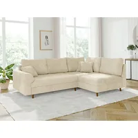 S-Style Möbel Ecksofa Kristian mit Holzfüßen im skandinavischen Stil aus Chenille-Stoff, Ottomane links oder rechts bestellbar, mit Wellenfederung beige