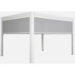 Bioklimatische Pergola weiß 300 x 400cm, Aluminium mit verstellbaren Lamellen + Markise 300cm + Markise 400cm - Triomphe