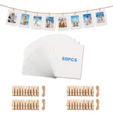 XIANJIA 60 Stück Fotogirlande Set Einschließlich Weiß Papier Fotorahmen Fotoseil mit Klammernl, Foto Girlande Fotos Aufhängen für Geburtstage Hochzeiten Partys und Jubiläen