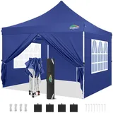 COBIZI Faltpavillon 3x3, Pavillon 3x3 Wasserdicht Stabil Winterfest, Faltbar Partyzelt mit 4 Seitenwänden & 4 Sandsack Pop up Gartenpavillon UV-Schutz 50+ für Hochzeiten, Freien, Blau