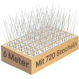 Praknu Taubenabwehr Vogelabwehr Edelstahl - 6 Meter - 720 Stacheln Spikes - Einfache Montage - 600cm Effektiver Taubenschutz für Dach, Balkon und Zäune