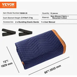 Vevor 12x Umzugsdecken 2032x1829mm Möbeldecken Vliesstoff + recycelte Baumwolle Lagerdecken Umzug Packdecken Transport-Decken Möbelpackdecken Verpackungsdecken zum Schutz für Möbel