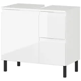 Lomadox Waschbeckenschrank SALO-01 weiß Front Hochglanz 60 cm breit Metallfüße modern weiß