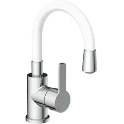 Waschtischarmatur FLEXO, energiesparender Wasserhahn Bad, Mischbatterie Waschbecken, Waschbecken Armaturen in Weiß/Chrom