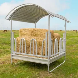 VOSS.farming Viereckraufe CLASSIC, Futterraufe mit Dach und Palisadenfressgitter