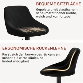 Woltu Barhocker 2er Set, Barstuhl, Gute gepolsterte Sitzfläche aus Samt, Höhenverstellbar, Drehbar, Schwarz - Schwarz