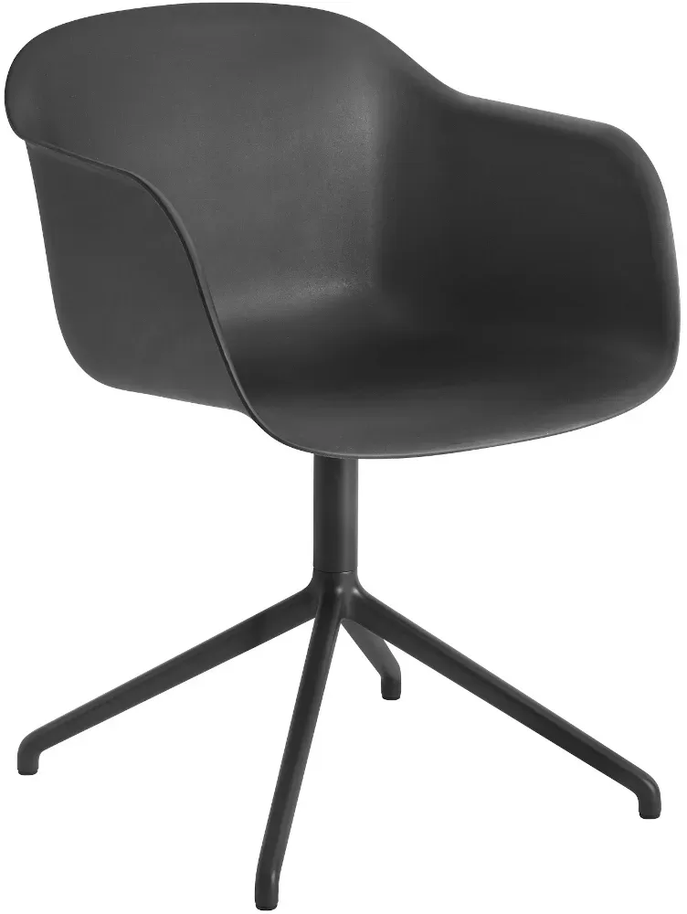 Muuto Fiber Armchair, swivel base with return, schwarz / schwarz