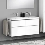 Geberit Acanto Doppelwaschtisch, evineo ineo4 Unterschrank B: 120 cm, 4 Auszüge, mit Griff, B: 120 500628012+BE0223WH