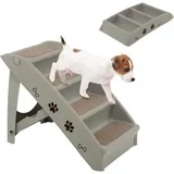 Rutschfeste Hundetreppe Klappbar Mit Halterung 4-stufen, Haustiertreppe Katzentreppe Mit Teppichboden 62,5 X 39 X 49cm Grau - Costway