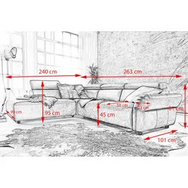 KAWOLA Sofa RISO Ecksofa mit motorischer Sitztiefenverstellung Leder