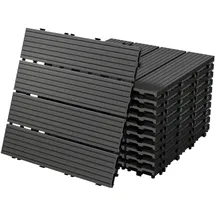 ECD Germany WPC Terrassenfliesen 30x30 cm/11 Stück=1m2, Anthrazit geriffelt, Holzoptik, Bodenbelag mit Klicksystem und Drainage, Terrassendielen