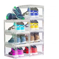 NUKied Schuhboxen Stapelbar Transparent|3er Set Schuhkarton mit Tür, Sneaker Box für Herren- und Damenschuhe Schuhaufbewahrungsbox |Aufbewahrungsboxen für Schuhe,Robust, Langlebig,(43X29X14CM)