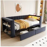Flieks Daybett, Polsterbett Schlafsofa 90×190cm mit LED, Steckdose und 2 Schubladen grau 97 cm x 214 cm x 69 cm