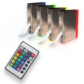 B.K.Licht LED Dekolicht, grau (chromfarben), 8, H: 1cm, 4 Clips RGB Glasboden-Beleuchtung Glaskantenlichter Leuchten Vitrine Schrank