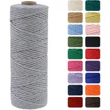 MOMAHUA 2mm Grau Makramee Garn, 100m Makramee Baumwollgarn 2mm/3mm, Baumwollkordel Natur, Baumwoll Bastelschnur für Basteln Stricken Boho Deko DIY Handwerk Wandbehang Wohnzimmer Balkon