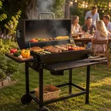 Profi Smoker Grillwagen, Holzkohlegrill aus Stahl, XXL 103x110x59 cm, mit Ablagen & Rädern - Schwarz