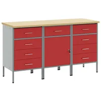 VidaXL 3-teiliges Werkbank-Schrank-Set in Rot und Grau Holzwerkstoff Stahl