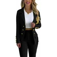 Godoboo Damen Business Anzug Set 2 Stück Revers Büro Business Formal Blazer Langarm Hosenanzug Slim Fit - M