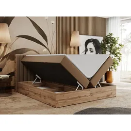 MKS Meble Boxspringbett, Zwei Bettkästen, Komplett-Set mit Matratze und Topper - Albero-4 - 140x200cm - Braun Kunstleder - H3 - Braun