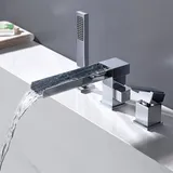 SXLSZ 3 Loch Badewannenarmatur Wannenrandarmatur mit Ausziehbarem Handbrause Wasserfall Dusche Einhand Mischer Wasserhahn Badewanne Wasserhahn badewanne Armatur für Badewanne-Chrom