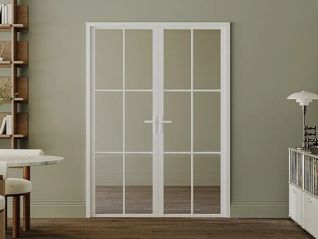 Tür-Set - zwei Flügel - wendbar - Aluminium & Sicherheitsglas - 2 x 204 x 73 cm - Weiß - SEROTO