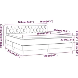 vidaXL Boxspringbett 160 x 200 cm Dunkelgrau