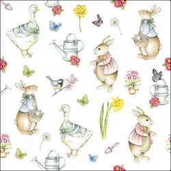 20 Servietten Papier 33x33cm 3-lagig - hochwertige Einweg Papierservietten Hasen Gänse Frühling Ostern Tischdeko Landhaus Naturmotiv