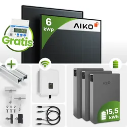 6kWh FoxEss PV-Anlage 13x Aiko 460Wp Glas-Glas Fullblack Schrägdachmontage 15kWh...