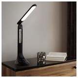 GLOBO Kabellose Schreibtischlampe mit Akku LED Nachttischlampe Touch dimmbar Tischlampe mit Uhr, beweglicher Spot, schwarz, 4W 200lm neutralweiß, LxH 20x42,5 cm