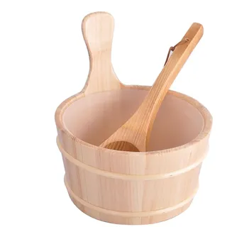 Yorajuy 4L Sauna Eimer Schöpfkellen Set, Klassisches Saunazubehörset, Saunakübel Aus Naturbelassenem
