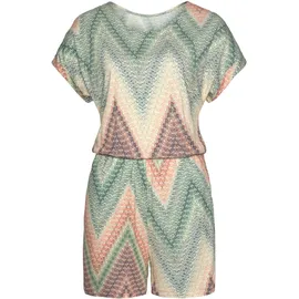 LASCANA Kurzoverall mit tiefem Rückenausschnitt und Alloverprint, sommerlicher Jumpsuit bunt|grün 34