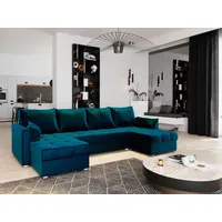 Masseno Ecksofa NAKO mit Schlaffunktion U-Form, Sofa mit Bettkasten, Wohnzimmersofa, Couch, Soffa, Bettsofa, Couchgarnitur- Blau, KRONOS 09 - Blau