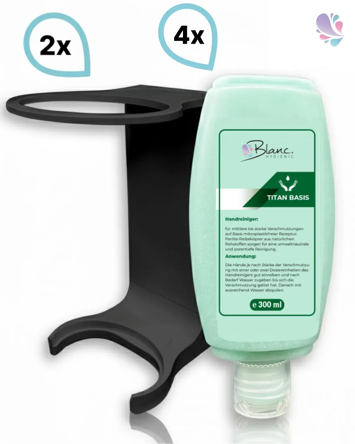 SET: Mini Fix-System - 2x Mini Fix Spender, weiß oder schwarz + 4x 300ml Grobreiniger für stärkere Verschmutzungen, natürlich