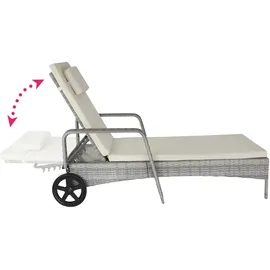 Tectake Rattan Sonnenliege Cassis 196 x 72 x 94,5 cm hellgrau inkl. Rollen