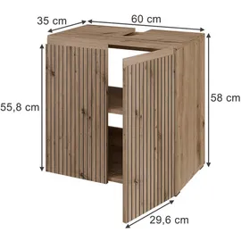 Vichy Vicco Waschbeckenunterschrank, Hellgrau, Holzwerkstoff, Rechteckig, 60x58x35 cm 2 Ablagefächer