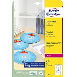 Avery Zweckform CD/DVD-Etiketten L7760-25 Weiß 117 mm 25 Blatt 50 St.